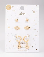 Gold Plated Evil Eye Cubic Zirconoia Earring 3-Pack