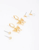 Gold Plated Cubic Zirconia Butterfly Earring 3-Pack