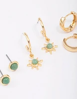 Gold Plated Green Aventurine Celestial Earring 3-Pack