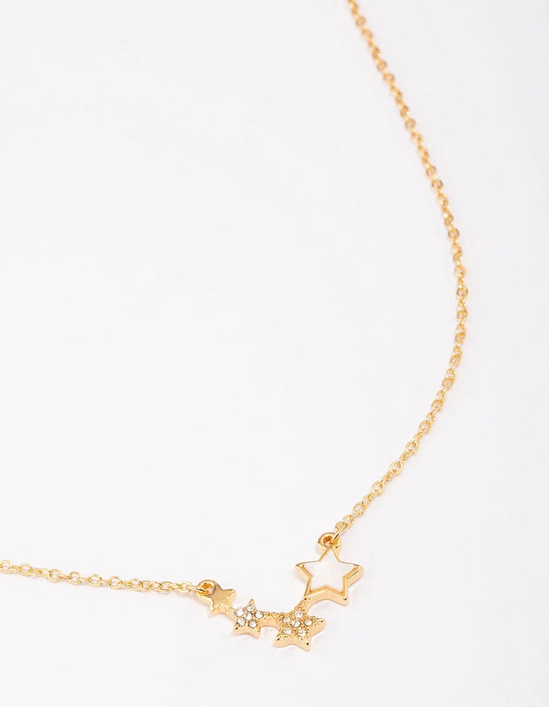 Gold Plated Star Trail Cubic Zirconia Pendant Necklace