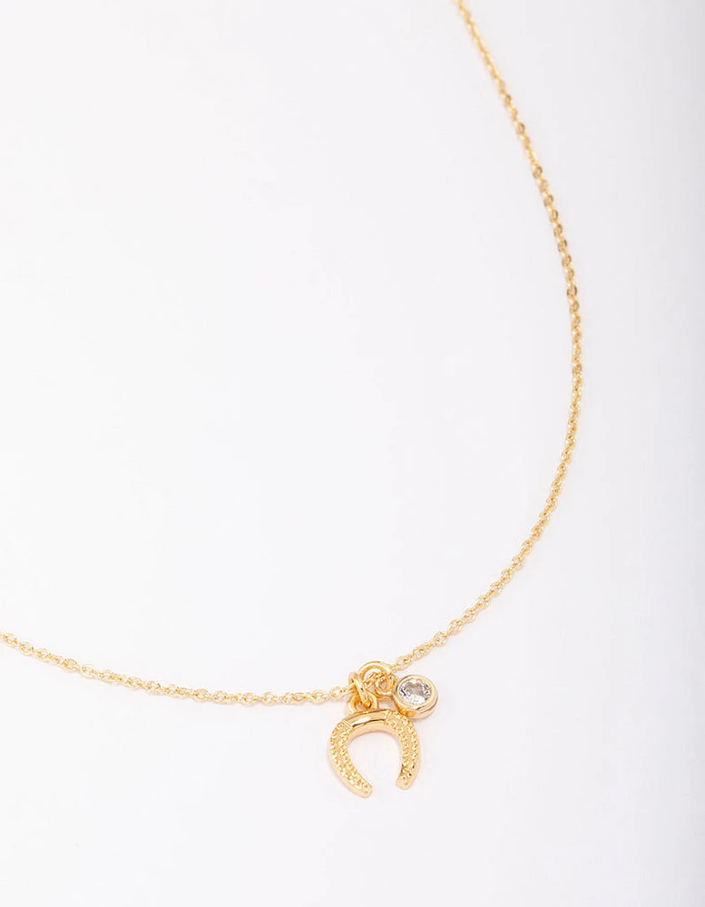 Gold Plated Horseshoe Cubic Zirconia Pendant Necklace