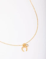 Gold Plated Horseshoe Cubic Zirconia Pendant Necklace