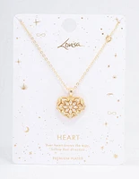 Gold Plated Elaborate Puffy Heart Locket Pendant Necklace
