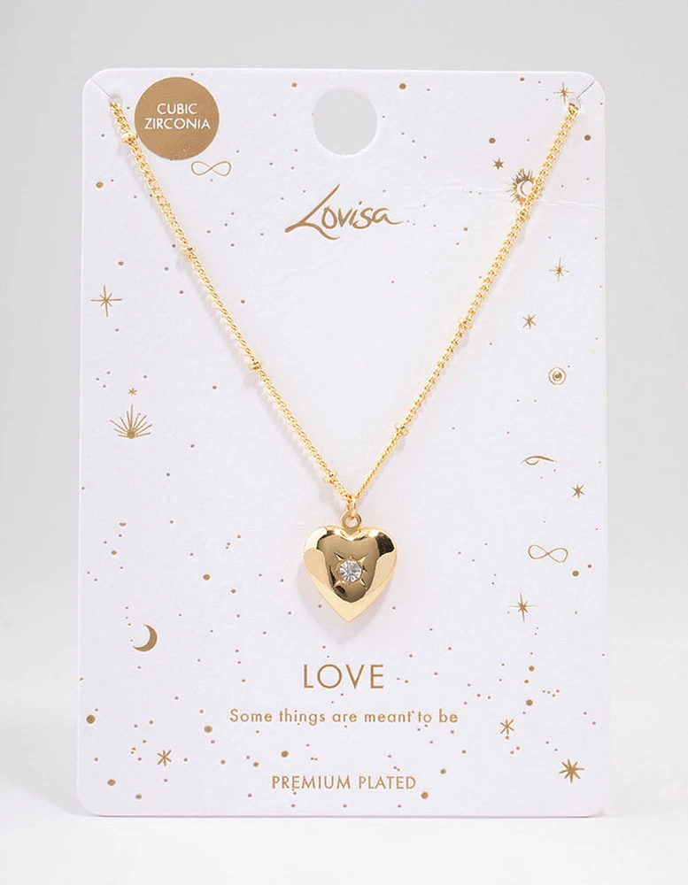 Gold Plated Heart Cubic Zirconia Pendant Necklace