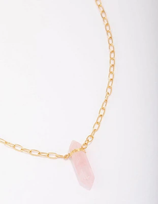 Gold Plated Rose Quartz Pointed Pendant Necklace