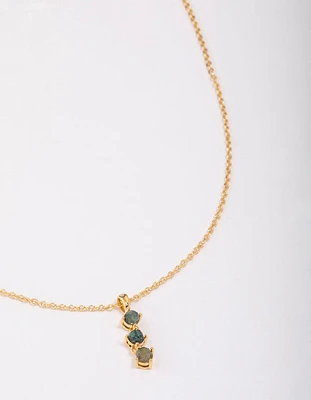 Gold Plated Aligned Green Aventurine Pendant Necklace