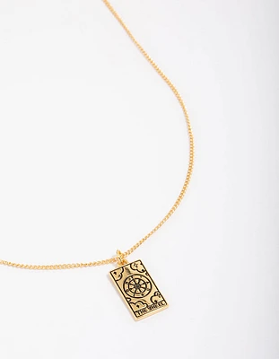 Gold Plated Wheel Tarot Card Pendant Necklace