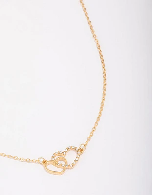 Gold Plated Interlocked Heart Pendant Necklace