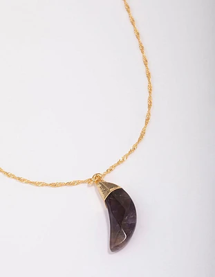 Gold Plated Crescent Amethyst Pendant Necklace