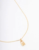 Gold Plated Mini Lock Pendant Necklace