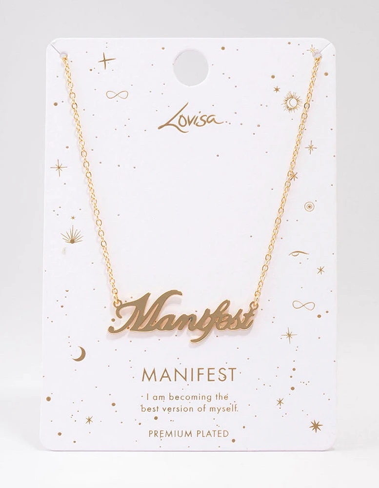 Gold Plated Manifest Script Necklace