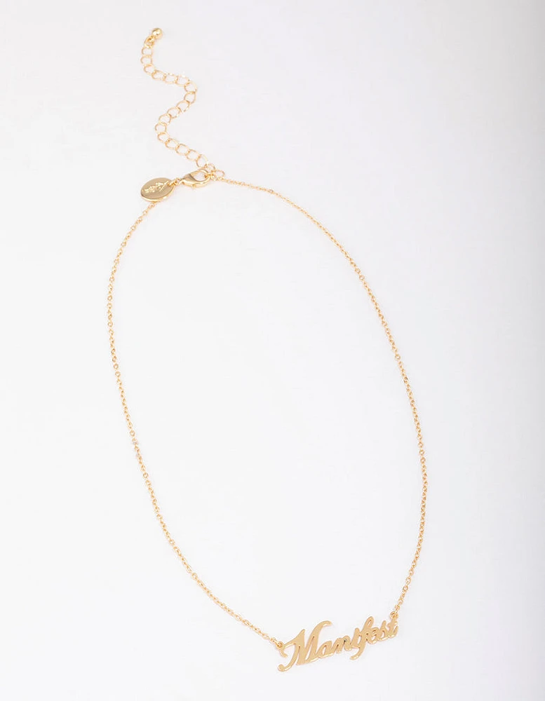 Gold Plated Manifest Script Necklace