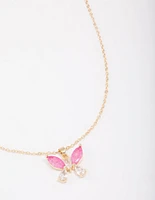 Gold Plated Gleaming Butterfly Pendant Necklace