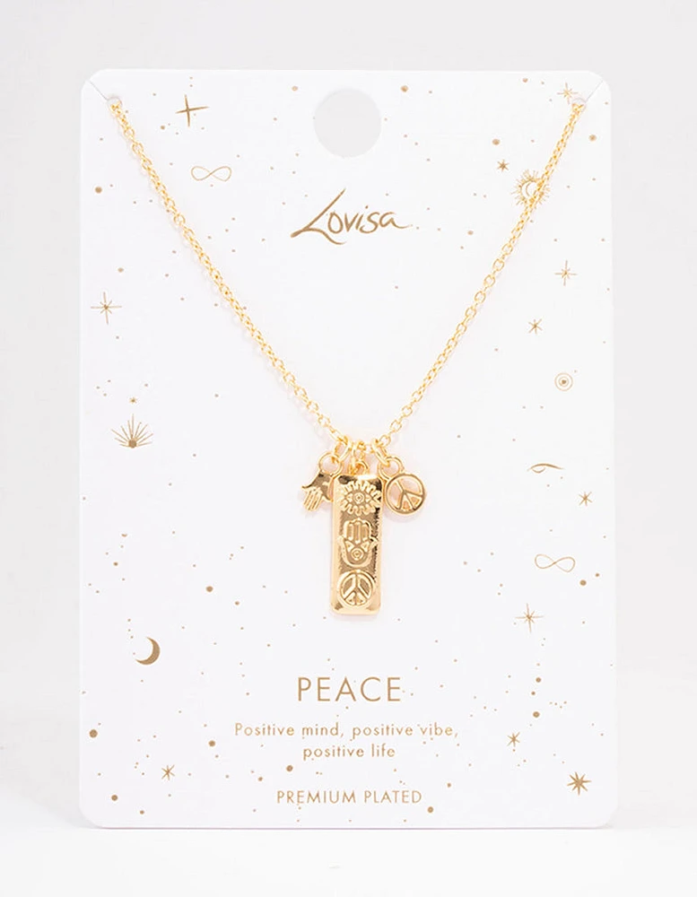 Gold Plated Peace Tab Charm Pendant Necklace