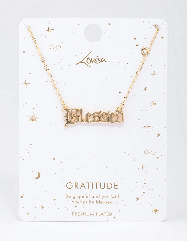 Gold Plated Blessed Script Pendant Necklace