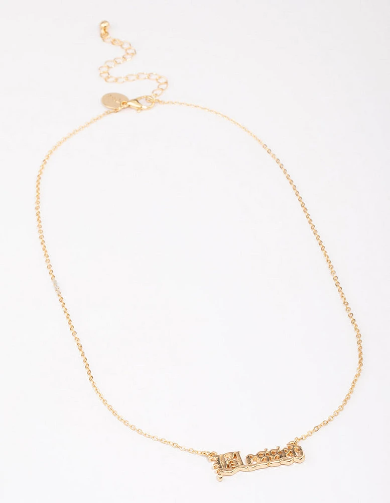 Gold Plated Blessed Script Pendant Necklace