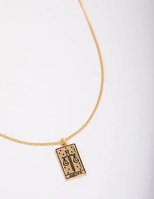 Gold Plated Justice Tarot Card Pendant Necklace