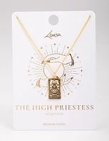 Gold Plated High Priestess Tarot Card Pendant Necklace