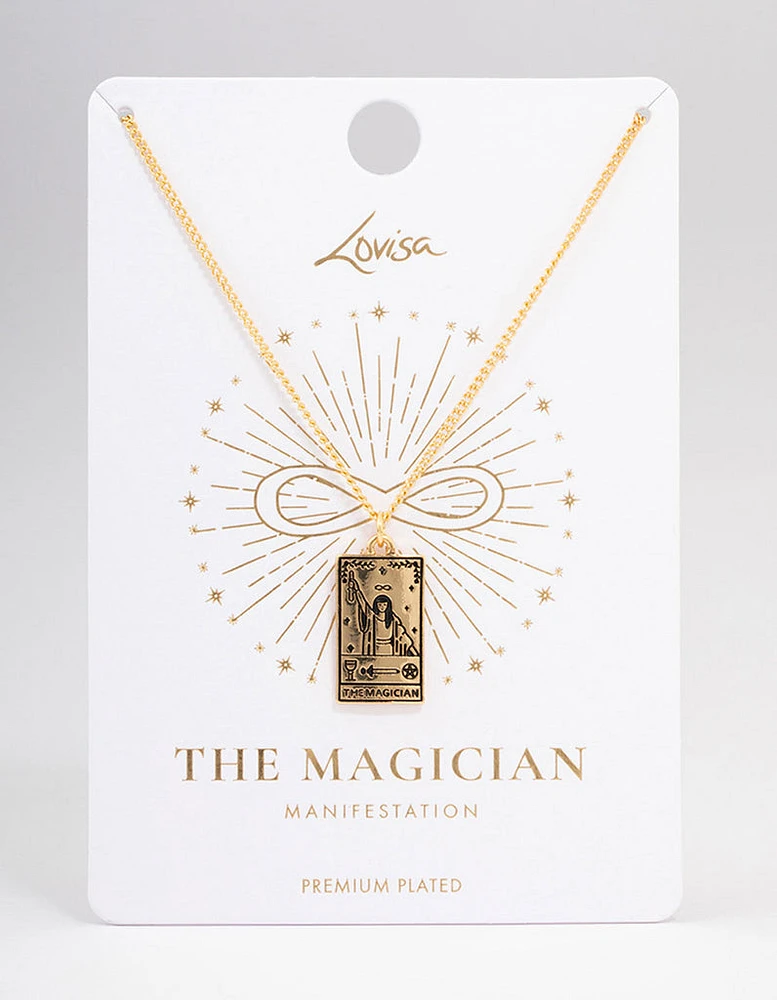 Gold Plated Magician Tarot Card Pendant Necklace