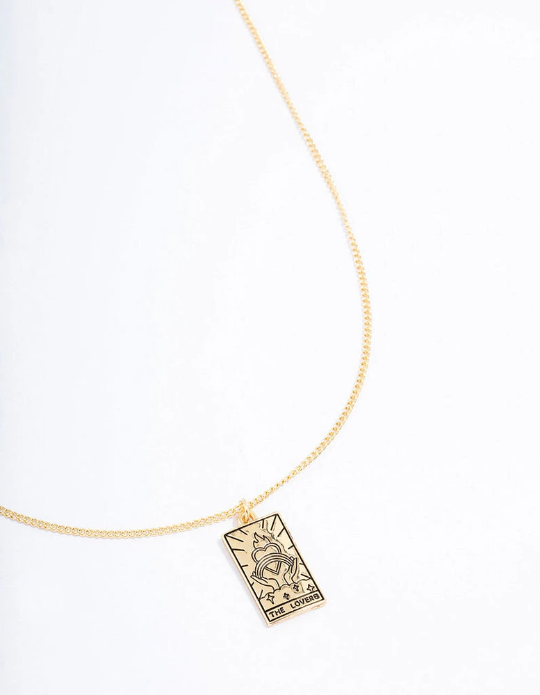 Gold Plated Lovers Tarot Card Pendant Necklace