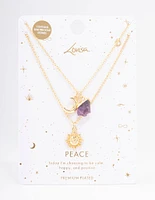 Gold Plated Amethyst Peace Layered Necklace