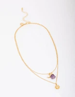 Gold Plated Amethyst Peace Layered Necklace