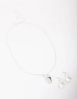 Silver Plated Heart Padlock Necklace & Earring Jewellery Set