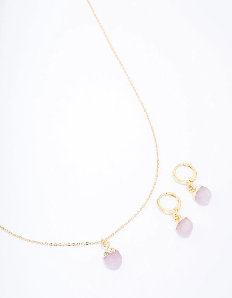 Gold Plated Organic Semi-Precious Necklace & Earring Jewellery Set