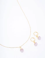 Gold Plated Organic Semi-Precious Necklace & Earring Jewellery Set