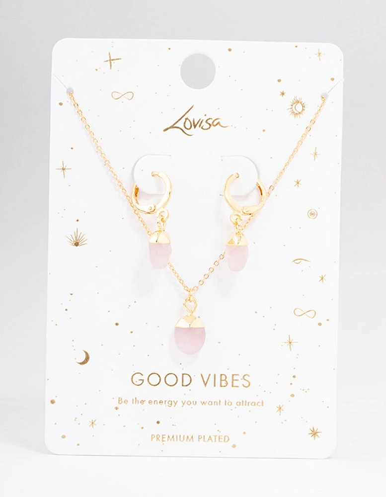 Gold Plated Organic Semi-Precious Necklace & Earring Jewellery Set