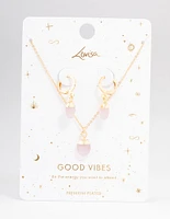 Gold Plated Organic Semi-Precious Necklace & Earring Jewellery Set