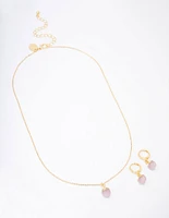 Gold Plated Organic Semi-Precious Necklace & Earring Jewellery Set