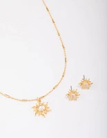 Gold Plated Sun Beam Necklace & Earring Jewellery Set