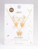 Gold Plated Cubic Zirconia Butterfly Necklace & Earring Jewellery Set