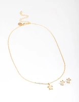 Gold Plated Turtle Semi-Precious Neckalce & Earring Jewellery Set