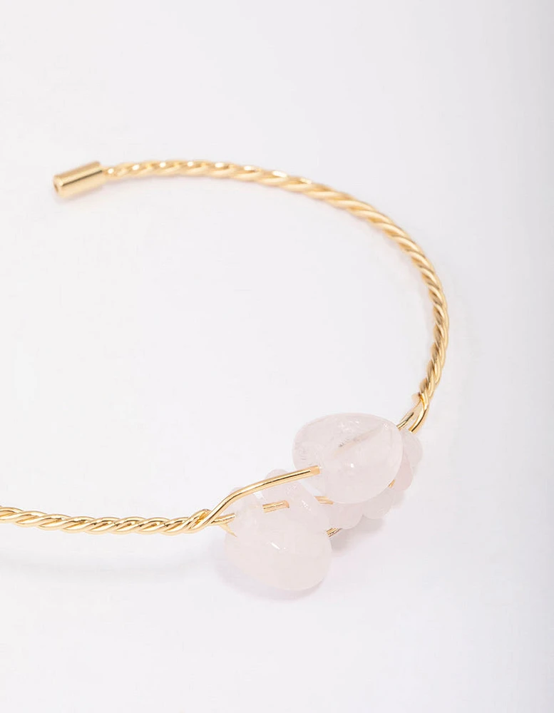 Gold Plated Wrapped Rose Quartz Wrist Cuff