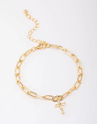 Gold Plated Cross Charm Chain Bracelet