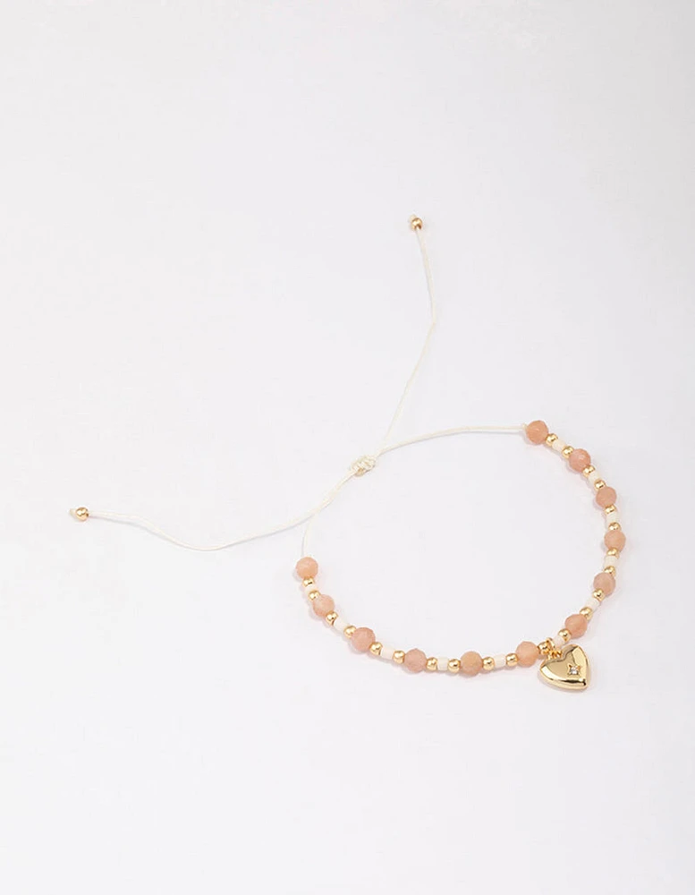 Gold Plated Semi-Precious Heart Adjustable Cord Bracelet