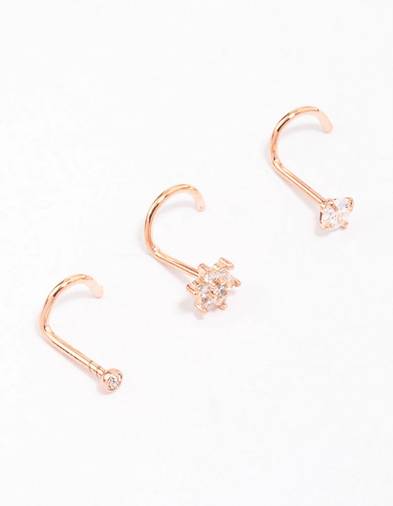 Rose Gold Plated Surgical Steel Flower Nose Piercing 3-Pack