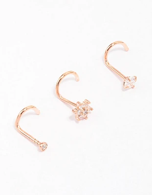 Rose Gold Plated Surgical Steel Flower Nose Piercing 3-Pack