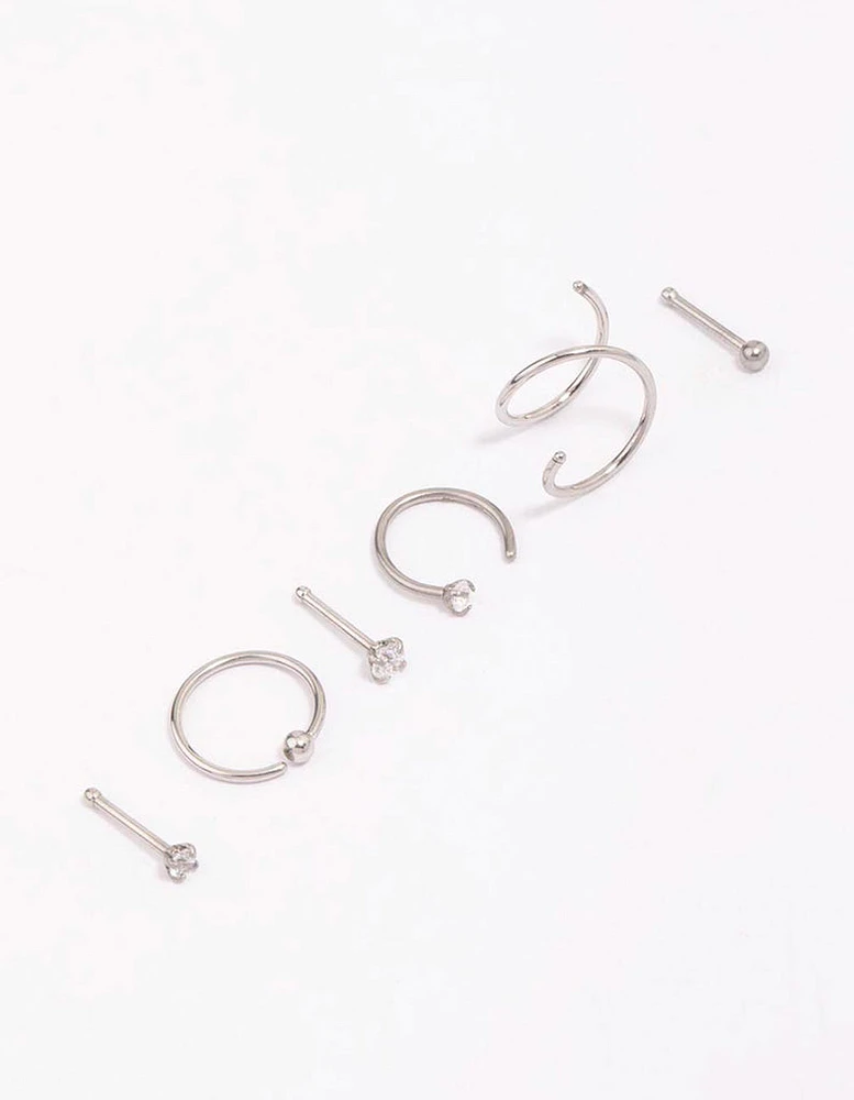 Surgical Steel Twisted Cubic Zirconia Nose Piercing 6-Pack