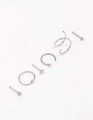 Surgical Steel Twisted Cubic Zirconia Nose Piercing 6-Pack