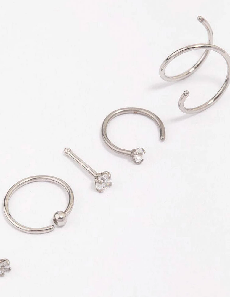 Surgical Steel Twisted Cubic Zirconia Nose Piercing 6-Pack