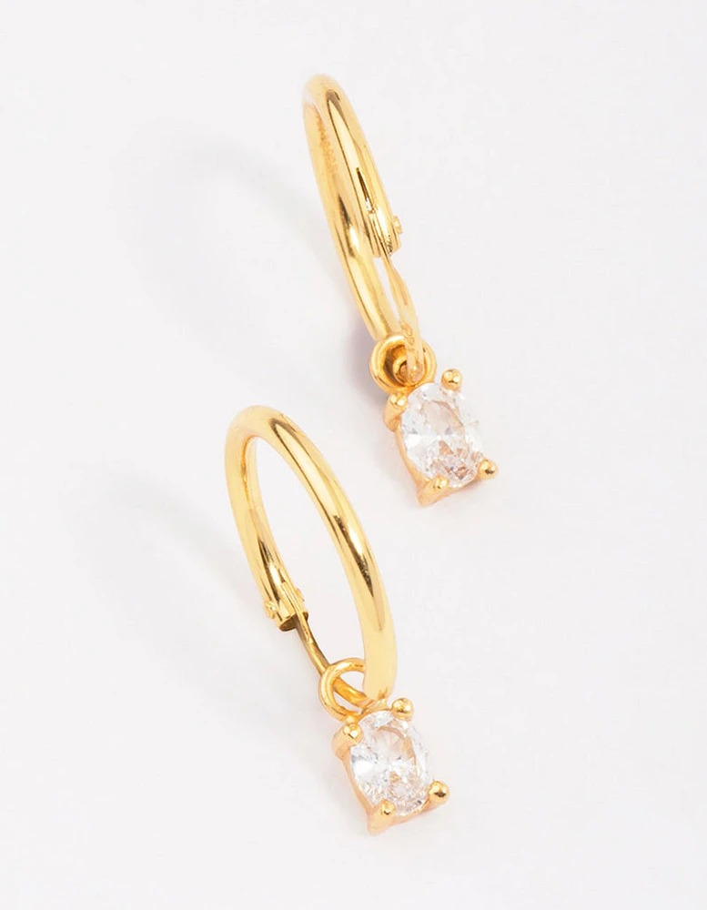 Gold Plated Sterling Silver Oval Cubic Zirconia Hoop Earrings