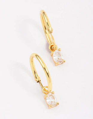 Gold Plated Sterling Silver Cubic Zirconia Oval Hoop Earrings