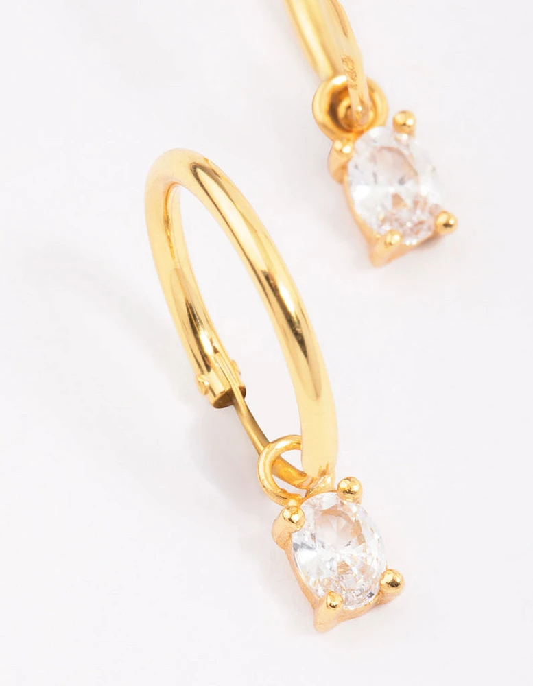 Gold Plated Sterling Silver Oval Cubic Zirconia Hoop Earrings