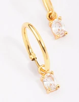 Gold Plated Sterling Silver Cubic Zirconia Oval Hoop Earrings