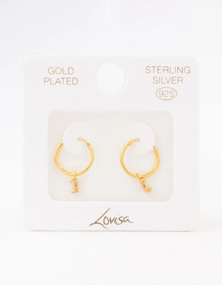 Gold Plated Sterling Silver Cubic Zirconia Oval Hoop Earrings