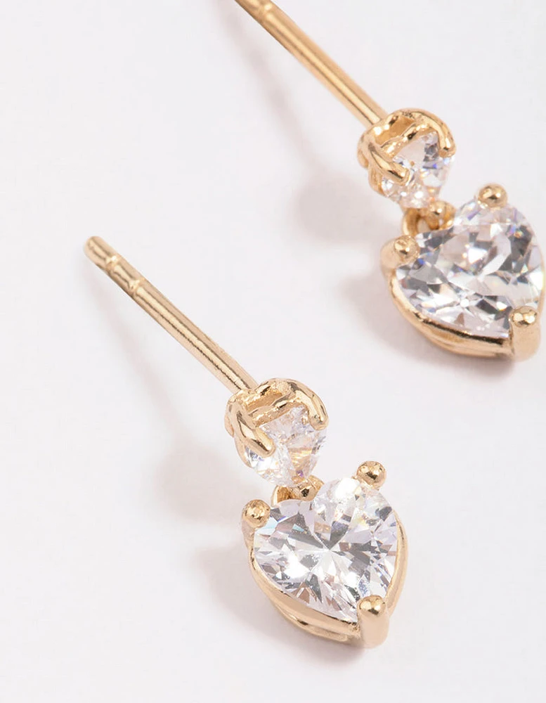 Gold Plated Sterling Silver Heart Cubic Zirconia Stud Earrings