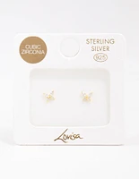 Gold Plated Sterling Silver Cubic Zirconia Butterfly Stud Earrings